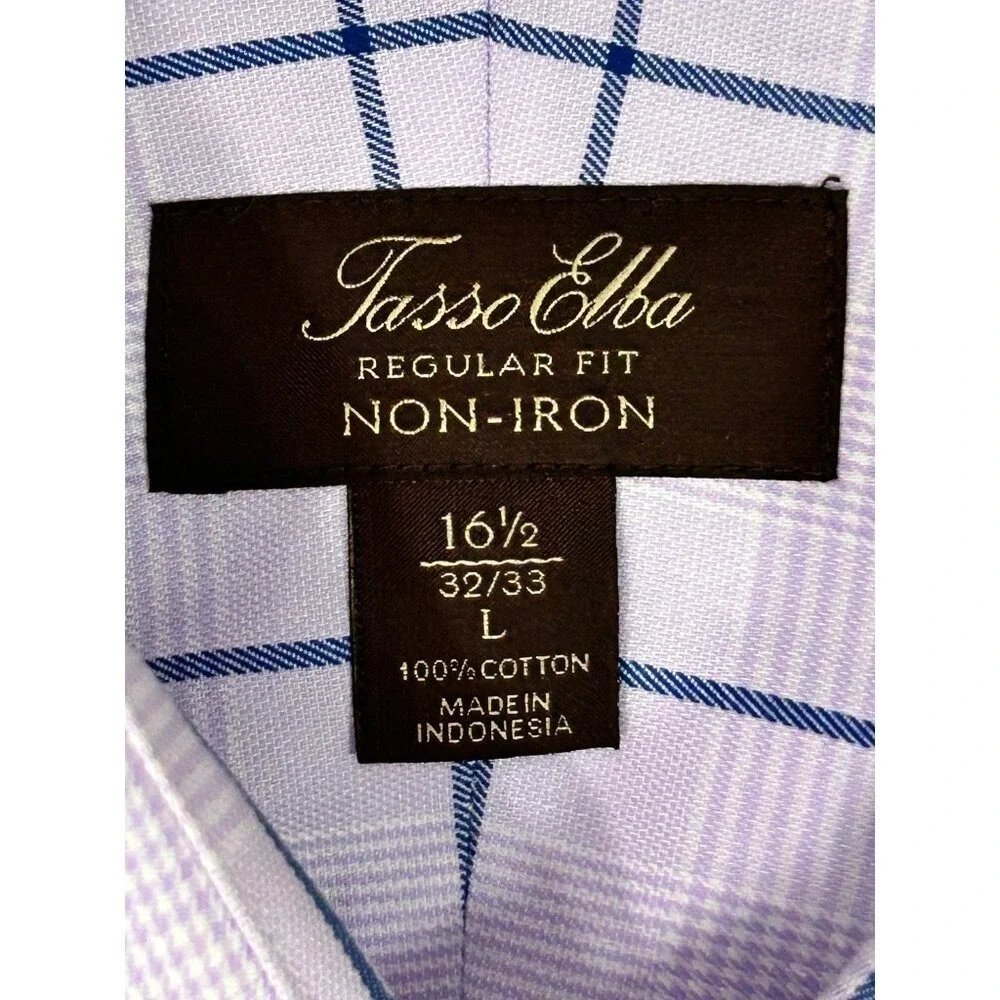 Tasso Elba Purple Navy‎ Plaid Button Up Shirt Men's 16-16.5 Large